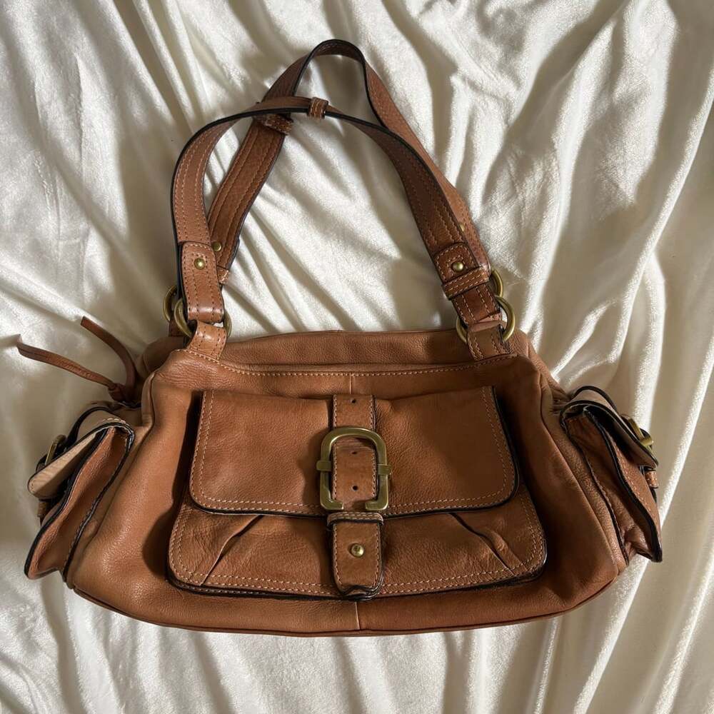 Danier Brown Genuine Leather Hobo Bag with Brass Hardware